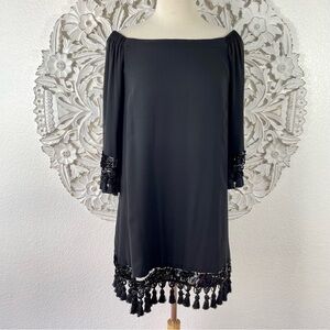 {Mestiza} Black Cha Cha Sequin Tassel Dress, Size S